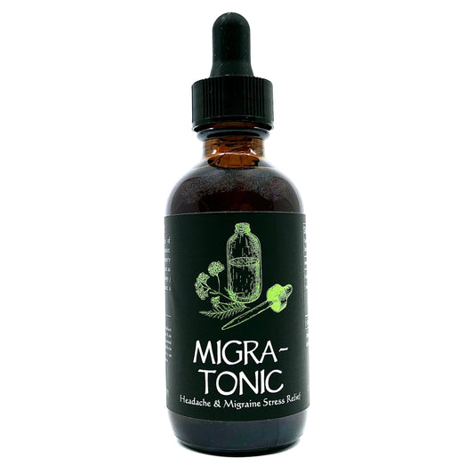 Image of our Headache and Migraine Relief Tincture, featuring natural herbs and ingredients.